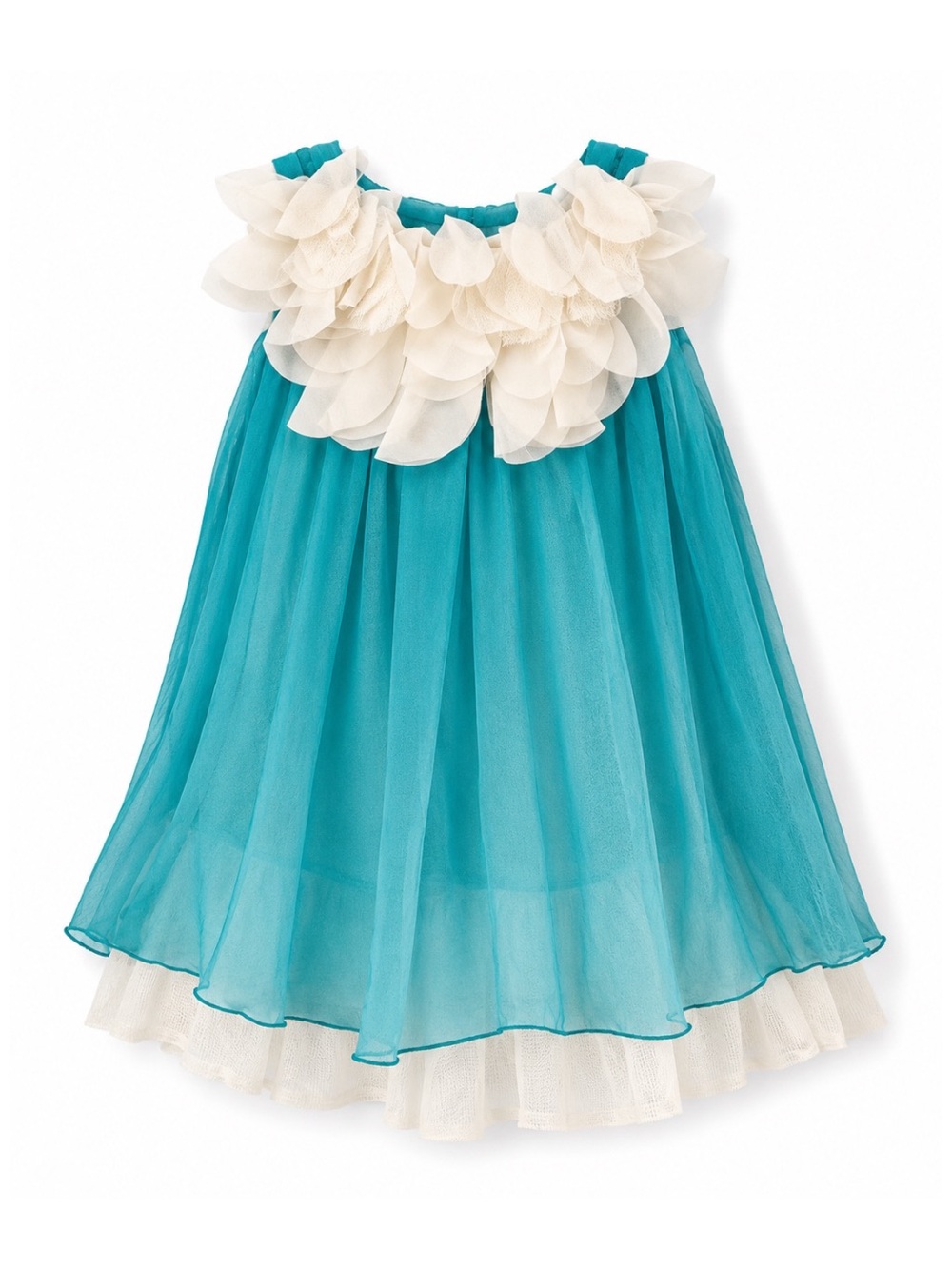 Kids Dream Teal & Cream Flowy Tulle Twirl Dress Toddler Girls 1-2Y
